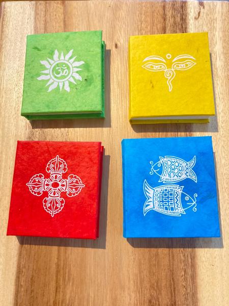 Fair Trade Handmade Nepali Lokta Paper Set of Four Mini Tibetan Design Notebooks
