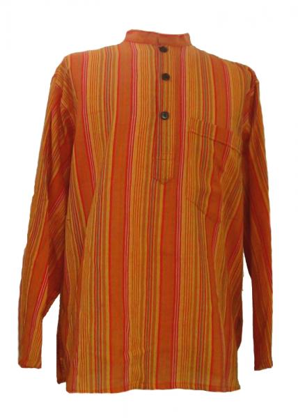 Orange Striped 100% Cotton Collarless Grandad Shirt - Fairtrade