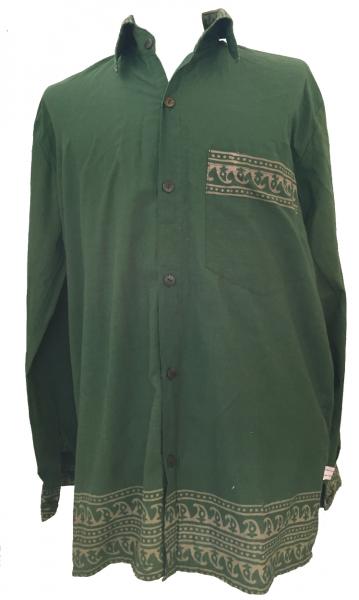 Green Traditional Blockprint Cotton Mens Long Sleeve Shirt - Fair Trade