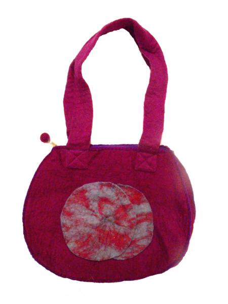Fair Trade Hand Made Lovely Tactile Double Circle Variegated Felt Hand Bag - Purple