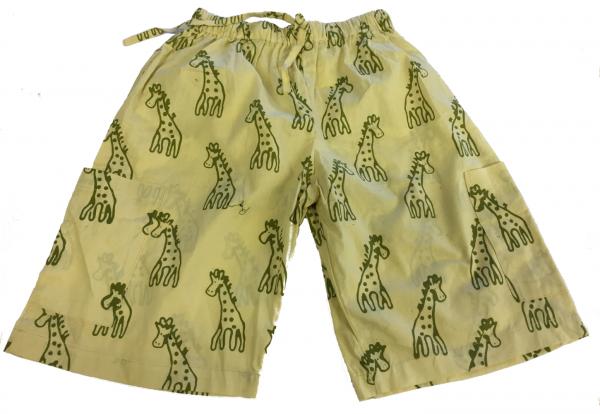 Kids 3/4 Length Sandy Giraffe Design Trousers  Ages 1 - 5 - Fair Trade