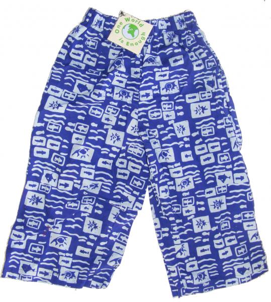 Kids Colourful Cotton Elasticated Children's Blue Ocean Print Trousers - Fair Trade