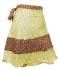 Fair Trade Short Sari Silk  Reversible Tiered Wrap Skirt - Yellow / Green Design