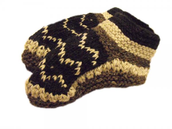 Handknit Wool Black & White Fleece Lined Tibetan House Slippers