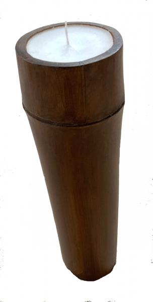 Large Bamboo Church Candle - Beautiful Vanilla Scented Tabletop Refillable Candle - Fair Trade