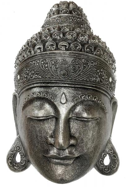 Large Silver Buddha Mask from Bali - Hand Carved Wood