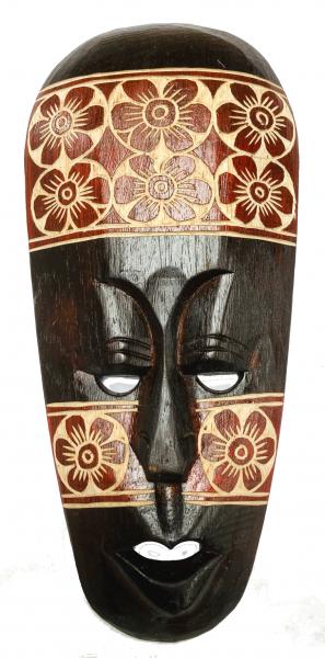 Handcarved 30cm Hibiscus Flower Wooden Tribal Mask - Chestnut Brown - Fair Trade