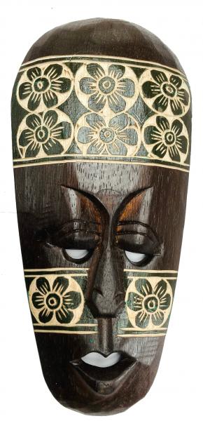 Handcarved 30cm Hibiscus Flower Wooden Tribal Mask - Forest Green - Fair Trade 