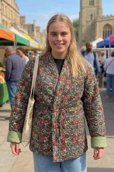 Kantha Jacket - Cotton Quilted Summer Weight Green Geometric Flowers Reversible Indian Kantha Jacket - Fair Trade - Available in sizes 8 -18