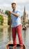 Red / Yellow Striped Cotton Casual Unisex Trousers Lightweight Summer Baggies